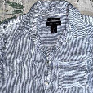 Tahari Blue Casual Button Down Dress with Stripes